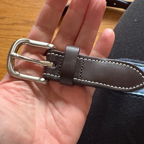 Vineyard Vines Lacrosse Blue Webbed Belt with Leather Trim size 30 - Picture 3 of 6